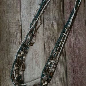 Premier Designs Green and Brown Multi-Strand Necklace